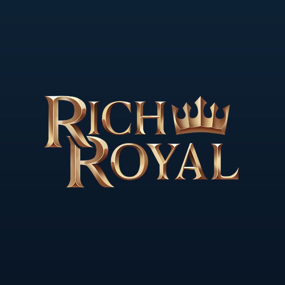 RichRoyal Casino – goldenes Markenlogo auf dunkelblauem Hintergrund